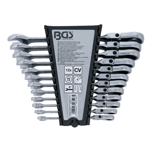 BGS Serie di chiavi combinate a cricchetto, regolabile, 8 - 19 mm, 12 pz.