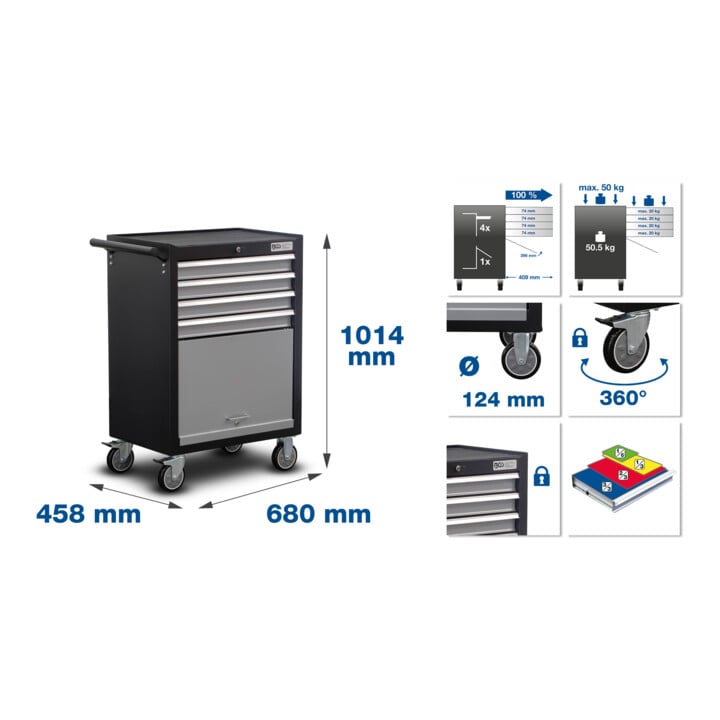 BGS Servante d’atelier | 4 tiroirs, 1 compartiment rabattable | vide