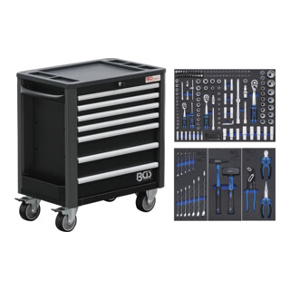BGS Servante d’atelier, 7 tiroirs, hauteur extra basse, avec 209 outils