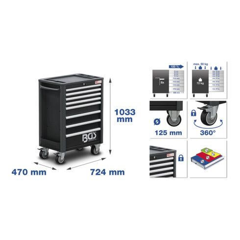 BGS Servante d’atelier Profi Standard, 8 tiroirs, avec 234 outils
