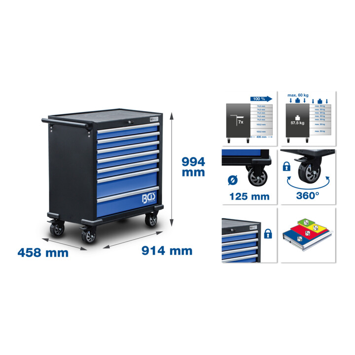 BGS Servante d’atelier XL, 7 tiroirs, vide