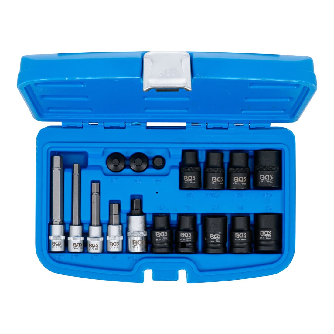 BGS Set chiavi a bussola per pinze freno e inserti bit, 17 pezzi