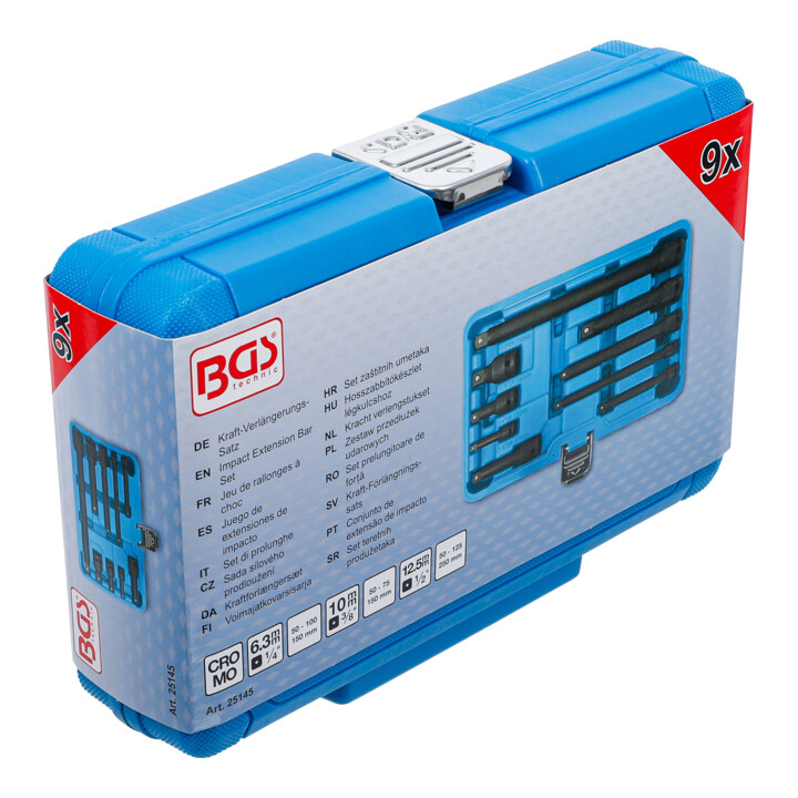 BGS Set d’extensions de puissance, 6,3 mm (1/4") / 10 mm (3/8") / 12,5 mm (1/2"), 9 pièces