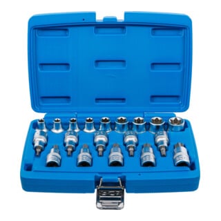 BGS Set di bit a inserto e chiavi a bussola, azionamento quadro interno 12,5mm, profilo E/ T (per TX), 19pz.