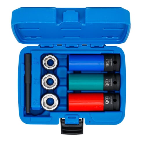 BGS Set di bussole a profilo a spirale / estrattori viti & set di bussole di potenza protettive, attacco quadrato interno 12,5 mm (1/2"), SW 17 / 19 / 21 mm, 7 pezzi