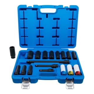 BGS Set di chiavi a bussola e inserti di forza, esagonale, attacco quadro interno 12,5 mm (1/2"), SW 10 - 24 mm, 18 pezzi