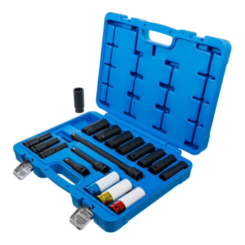 BGS Set di chiavi a bussola e inserti di forza, esagonale, attacco quadro interno 12,5 mm (1/2"), SW 10 - 24 mm, 18 pezzi