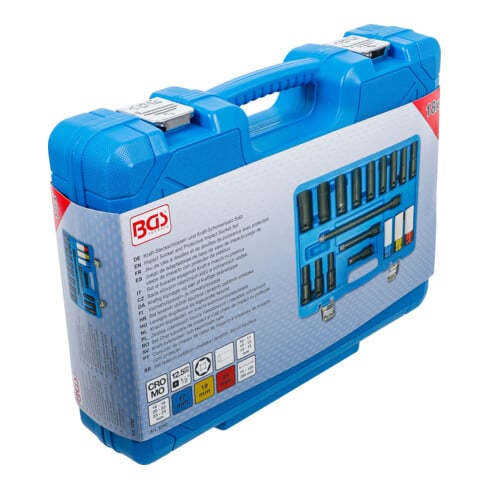 BGS Set di chiavi a bussola e inserti di forza, esagonale, attacco quadro interno 12,5 mm (1/2"), SW 10 - 24 mm, 18 pezzi