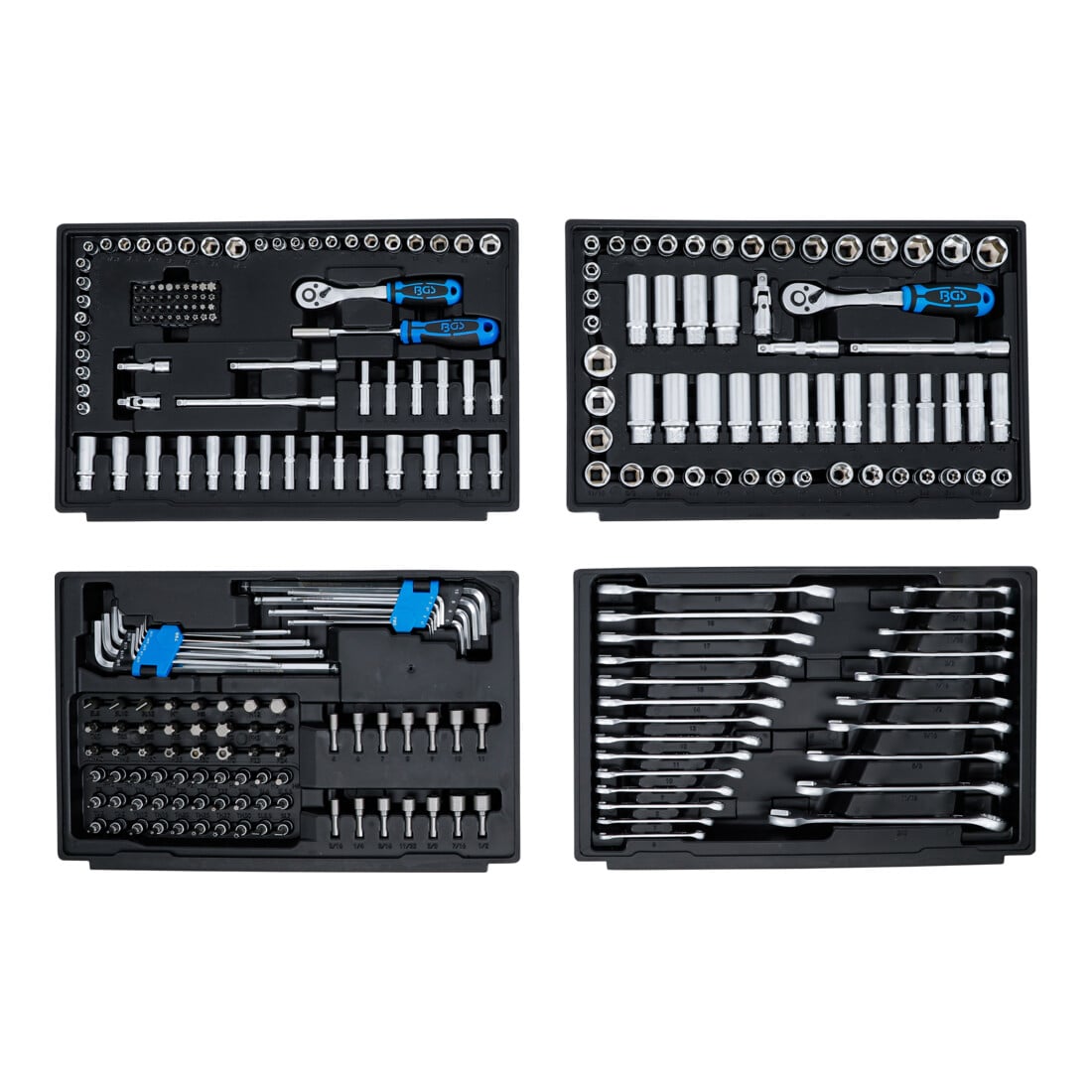 BGS Set di chiavi a bussola esagonali, attacco 6,3 mm (1/4") / 10 mm (3/8") / 12,5 mm (1/2"), misure metriche e pollici, 300 pezzi