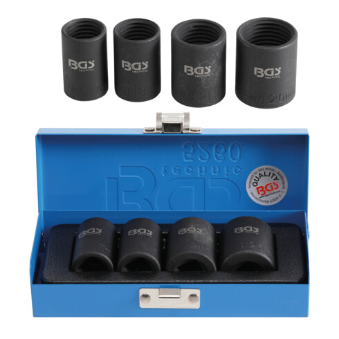 BGS Set di chiavi a bussola speciali / estrattori di viti, azionamento quadro interno 12,5mm (1/2"), apertura 17 - 26mm, 4pz.