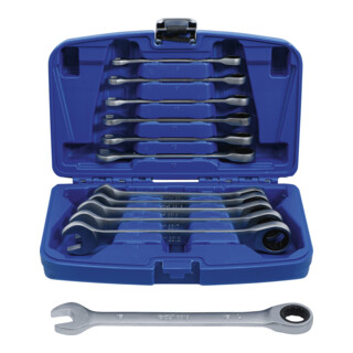 BGS Set di chiavi a forchetta con cricchetto ad anello, apertura 8 - 19mm, 12pz.