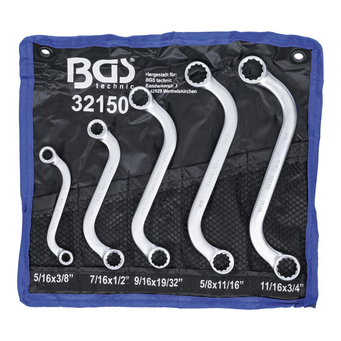 BGS Set di chiavi ad anello doppio a S, in pollici, apertura 3/8" - 3/4", 5pz.