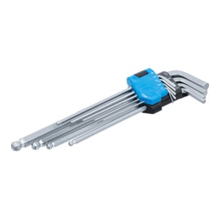 BGS Set di chiavi ad angolo, extra lunghe, ad esagono incassato con testa sferica 1,5 - 10mm, 9pz.