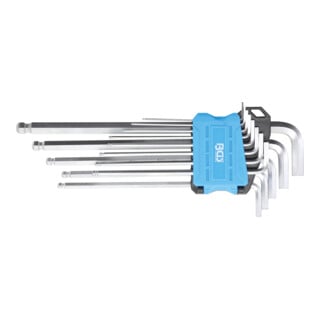 BGS Set di chiavi ad angolo, extra lunghe, in pollici, a esagono incassato con testa sferoidale 0,05"- 3/8", 13pz.