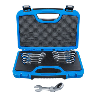 BGS Set di chiavi combinate a cricchetto, corte, snodate, 8 - 19 mm, 12 pezzi