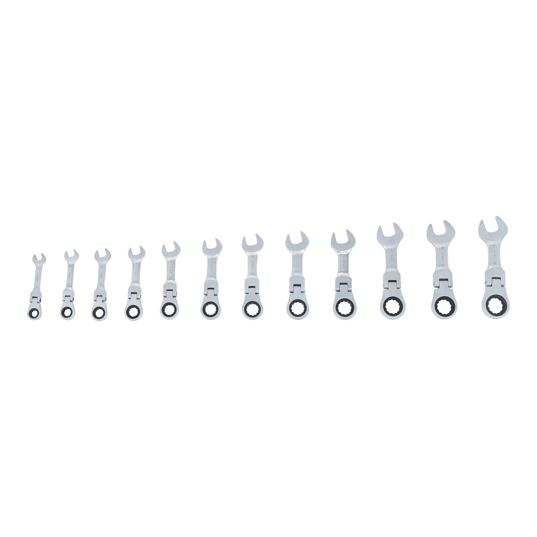 BGS Set di chiavi combinate a cricchetto, corte, snodate, 8 - 19 mm, 12 pezzi
