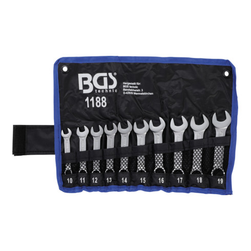 BGS Set di chiavi combinate extra corte, apertura 10 - 19mm, 10pz.
