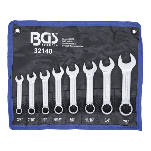 BGS Set di chiavi combinate extra corte, apertura 3/8" - 7/8", 8pz.