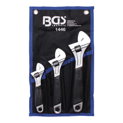 BGS Set di chiavi regolabili a rullino con impugnatura morbida in plastica, 3pz.