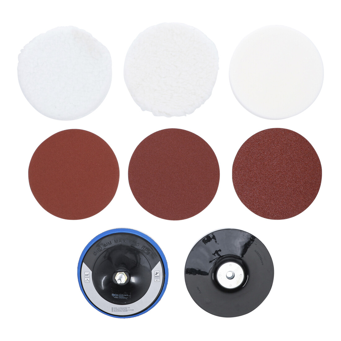 BGS Set di dischi abrasivi e lucidanti, diametro 180 mm, 8 pezzi