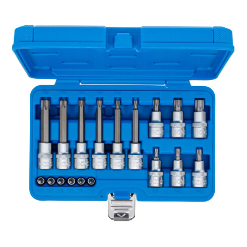 BGS Set di inserti, attacco quadro interno 6,3 mm (1/4") / 12,5 mm (1/2"), profilo a T (per TX), 18 pezzi