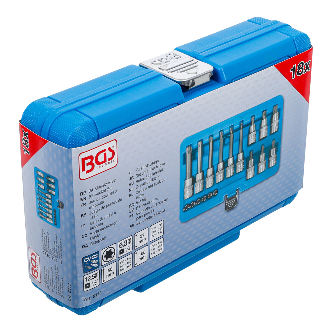 BGS Set di inserti, attacco quadro interno 6,3 mm (1/4") / 12,5 mm (1/2"), profilo a T (per TX), 18 pezzi