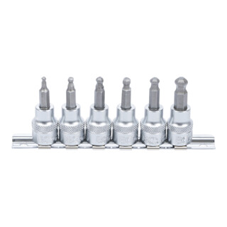 BGS Set di inserti bit azionamento quadro interno 10mm (3/8") esagono incassato con testa sferica 3 - 8mm, 6pz.