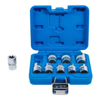 BGS Set di inserti per chiavi a bussola con profilo E, azionamento quadro interno 12,5mm, apertura E10 - E24, 9pz.