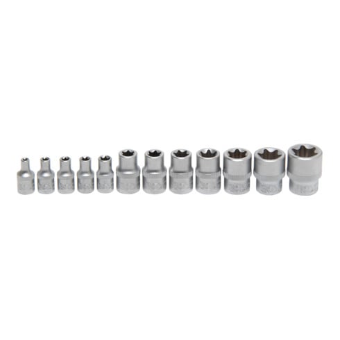 BGS Set di inserti per chiavi a bussola con profilo E, azionamento quadro interno 6,3mm / 10mm, apertura E4 - E20, 12pz.