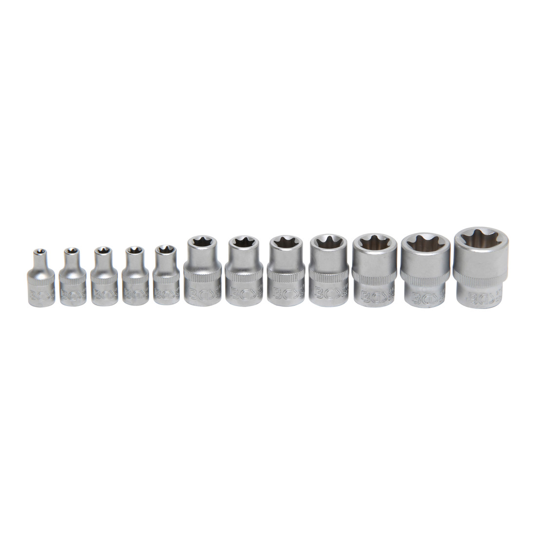 BGS Set di inserti per chiavi a bussola con profilo E, azionamento quadro interno 6,3mm / 10mm, apertura E4 - E20, 12pz.