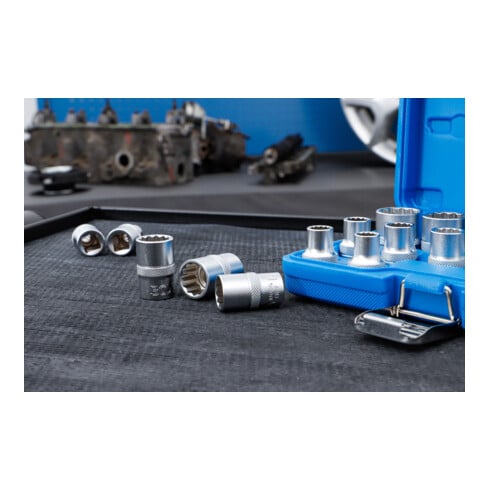 BGS Set di inserti per chiavi a bussola poligonale, azionamento quadro interno 12,5mm, apertura 8 - 24mm, 16pz.