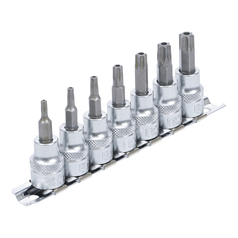 BGS Set di inserti bit azionamento quadro interno 10mm (3/8") con profilo a T (per Torx) e foro T15 - T50, 7pz.