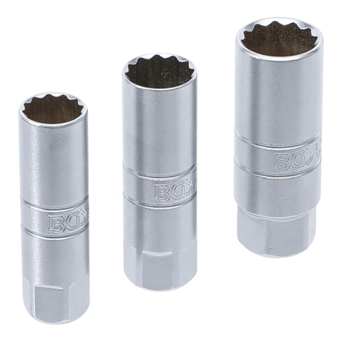 BGS Set di inserti poligonali per candele, azionamento quadro interno 10mm (3/8"), apertura 14 - 16 - 18mm, 3pz.