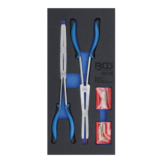 BGS Set di pinze per anelli elastici a doppio snodo con punte intercambiabili, 345mm