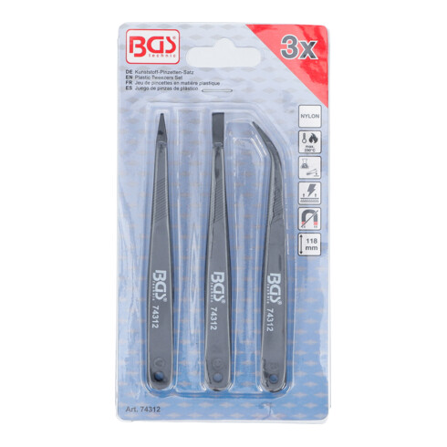 BGS Set di pinzette in plastica, 3 pezzi