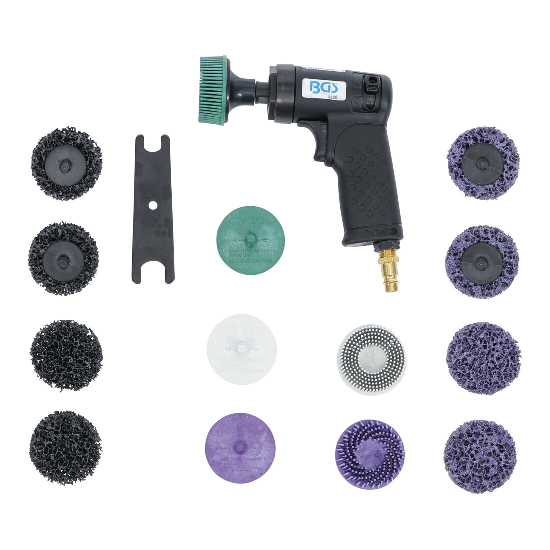 BGS Set di smerigliatrici per setole ad aria compressa, 17pz.