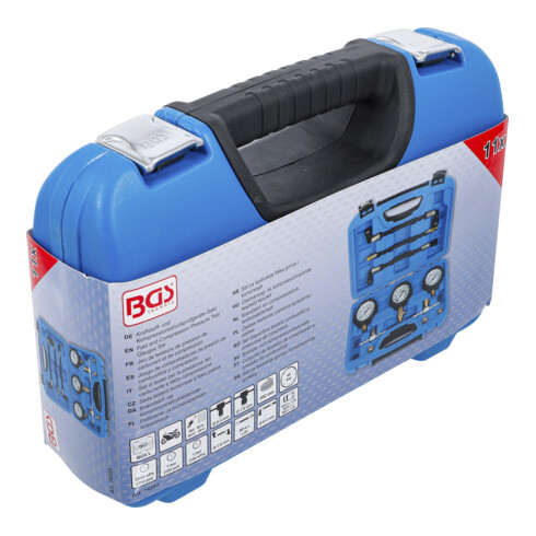 BGS Set di strumenti per prova pressione carburante e compressione, per motocicli, 11 pezzi
