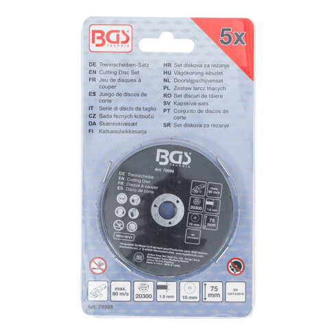 BGS Set dischi da taglio per acciaio inox, Ø 75 x 1,0 x 10 mm, 5 pezzi