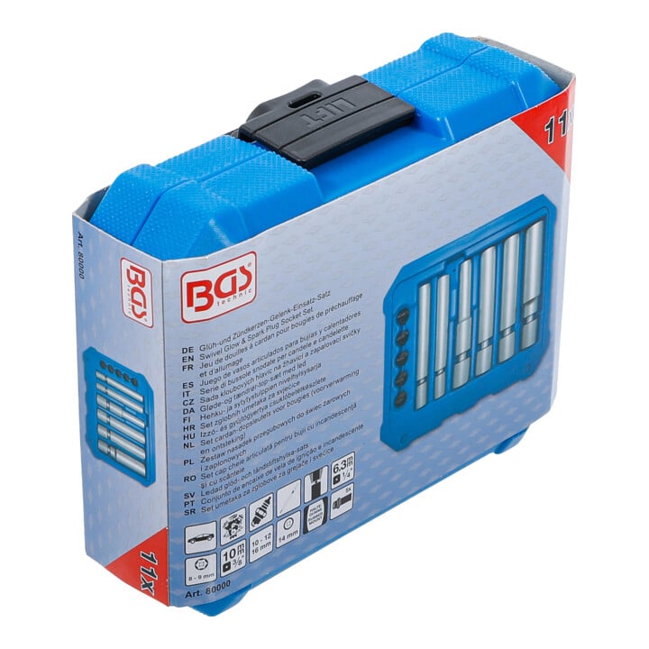 BGS Set gloei- en bougie-kantelbits, aandrijving binnenvierkant 6,3 mm (1/4") / 10 mm (3/8"), SW 8 - 9 - 10 - 12 - 14 - 16 mm, 11-dlg.