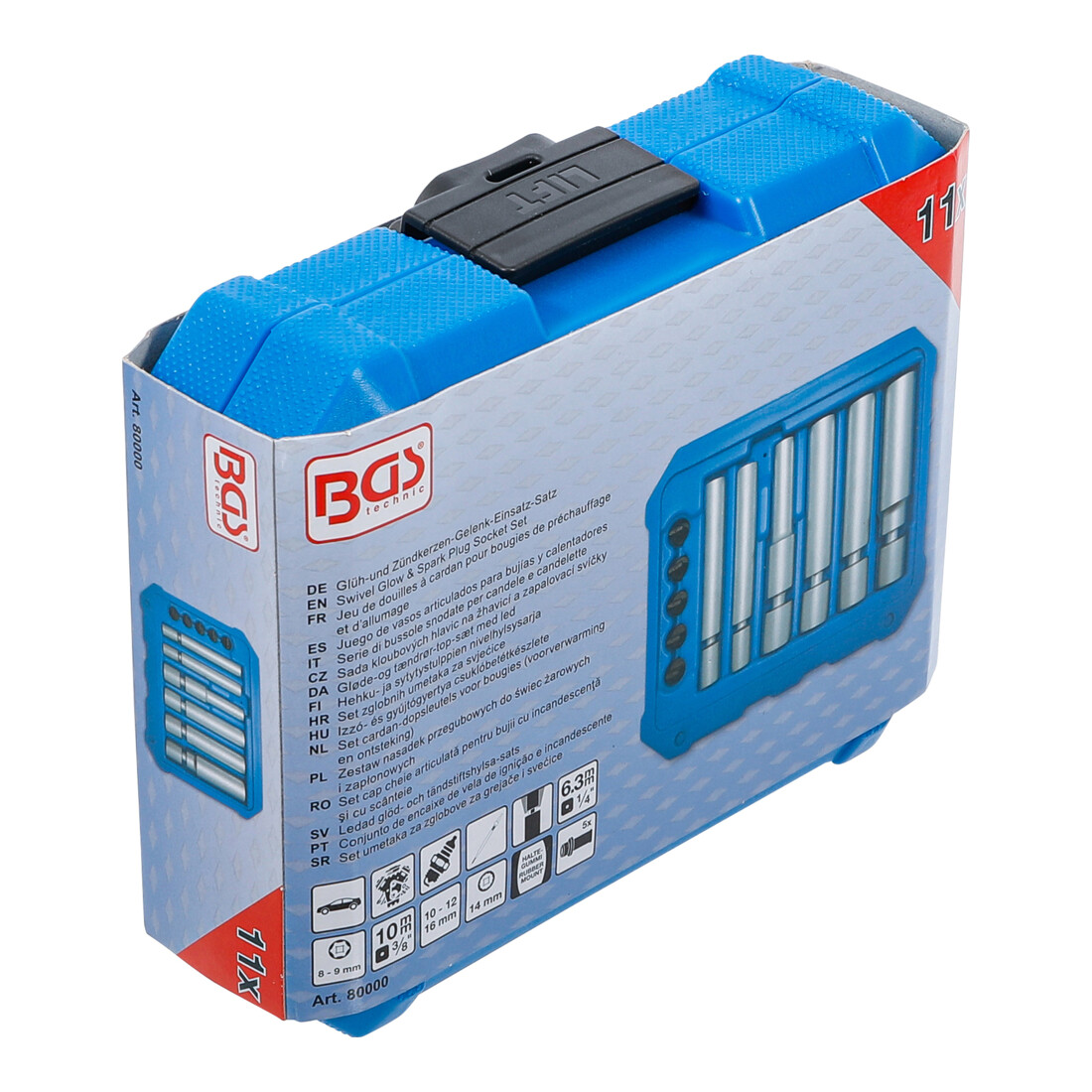 BGS Set gloei- en bougie-kantelbits, aandrijving binnenvierkant 6,3 mm (1/4") / 10 mm (3/8"), SW 8 - 9 - 10 - 12 - 14 - 16 mm, 11-dlg.