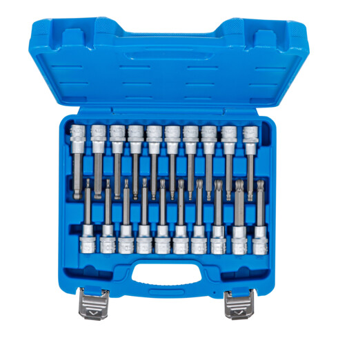 BGS Set inserti bit, attacco quadrato interno 12,5 mm (1/2"), esagono interno, profilo a T (per TX), profilo interno multiplo (per XZN) con testa a sfera, 20 pezzi