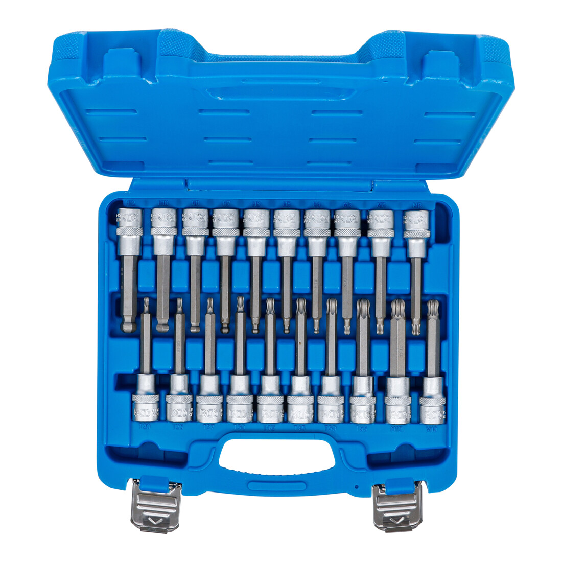 BGS Set inserti bit, attacco quadrato interno 12,5 mm (1/2"), esagono interno, profilo a T (per TX), profilo interno multiplo (per XZN) con testa a sfera, 20 pezzi