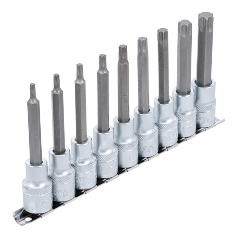 BGS Set inserti bit, attacco quadrato interno 12,5 mm (1/2"), profilo a T (per TX), 9 pezzi
