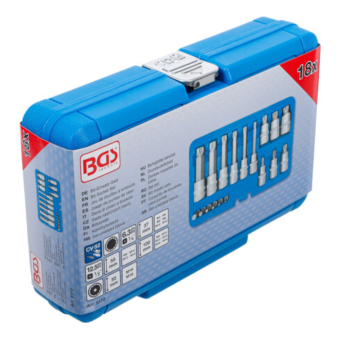 BGS Set inserti bit, attacco quadro interno 6,3 mm (1/4") / 12,5 mm (1/2"), interno a stella (per XZN), 18 pezzi