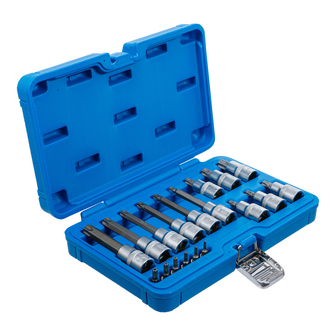 BGS Set inserti bit, attacco quadro interno 6,3 mm (1/4") / 12,5 mm (1/2"), profilo a T (per TX) con foro, 18 pezzi