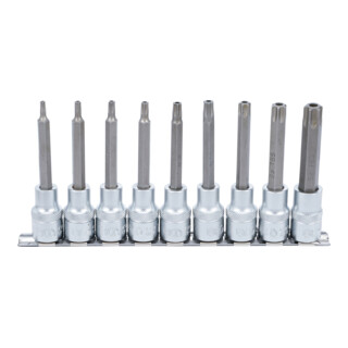 BGS Set inserti bit, azionamento quadrato interno 12,5 mm (1/2"), profilo T (per TX) con foro, 9 pezzi