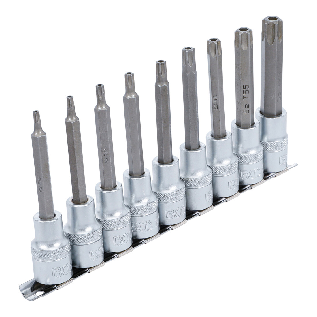 BGS Set inserti bit, azionamento quadrato interno 12,5 mm (1/2"), profilo T (per TX) con foro, 9 pezzi