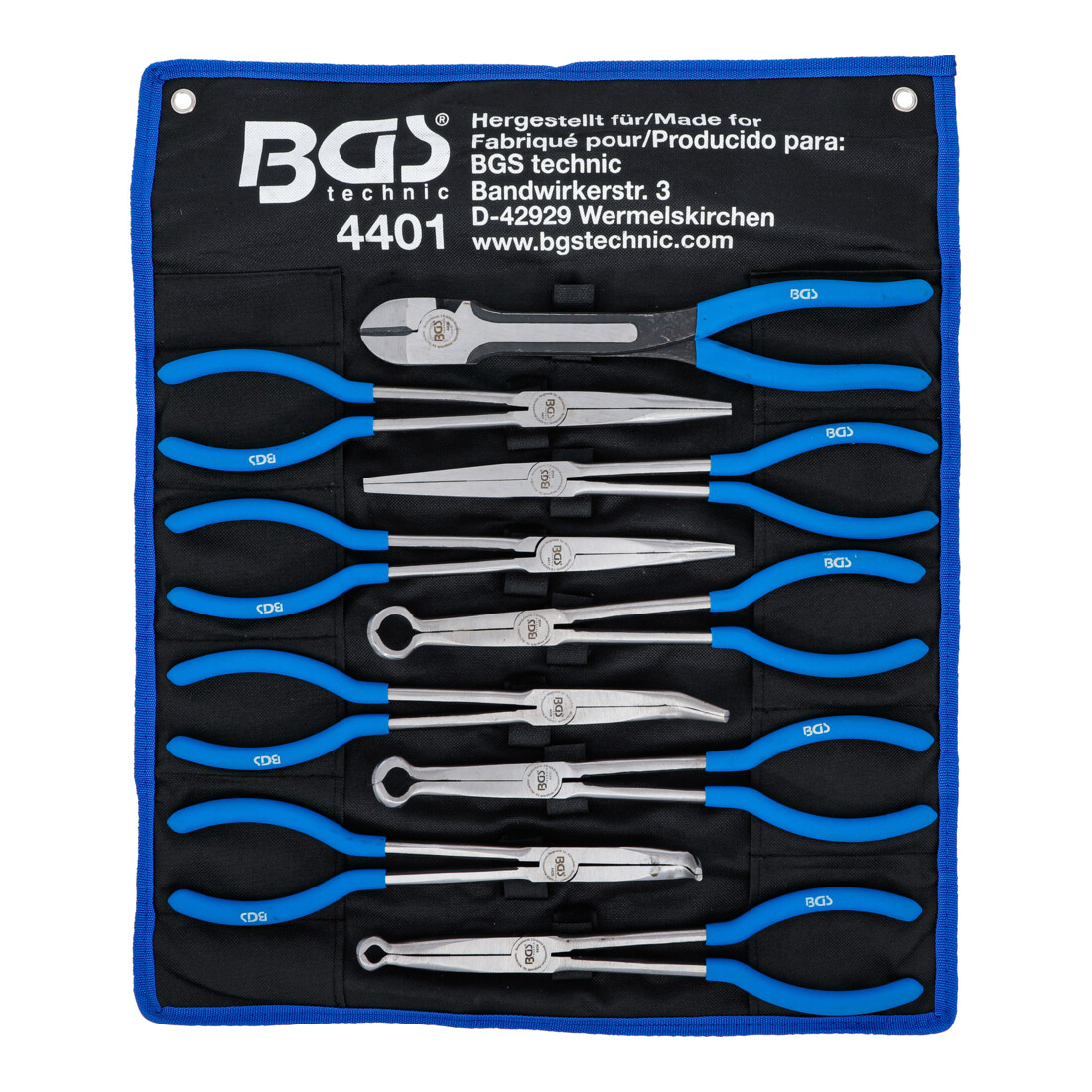 BGS Set pinze per connettori candele lunghe/piatte e candele, extra lungo, 9 pezzi