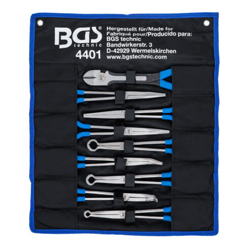 BGS Set pinze per connettori candele lunghe/piatte e candele, extra lungo, 9 pezzi