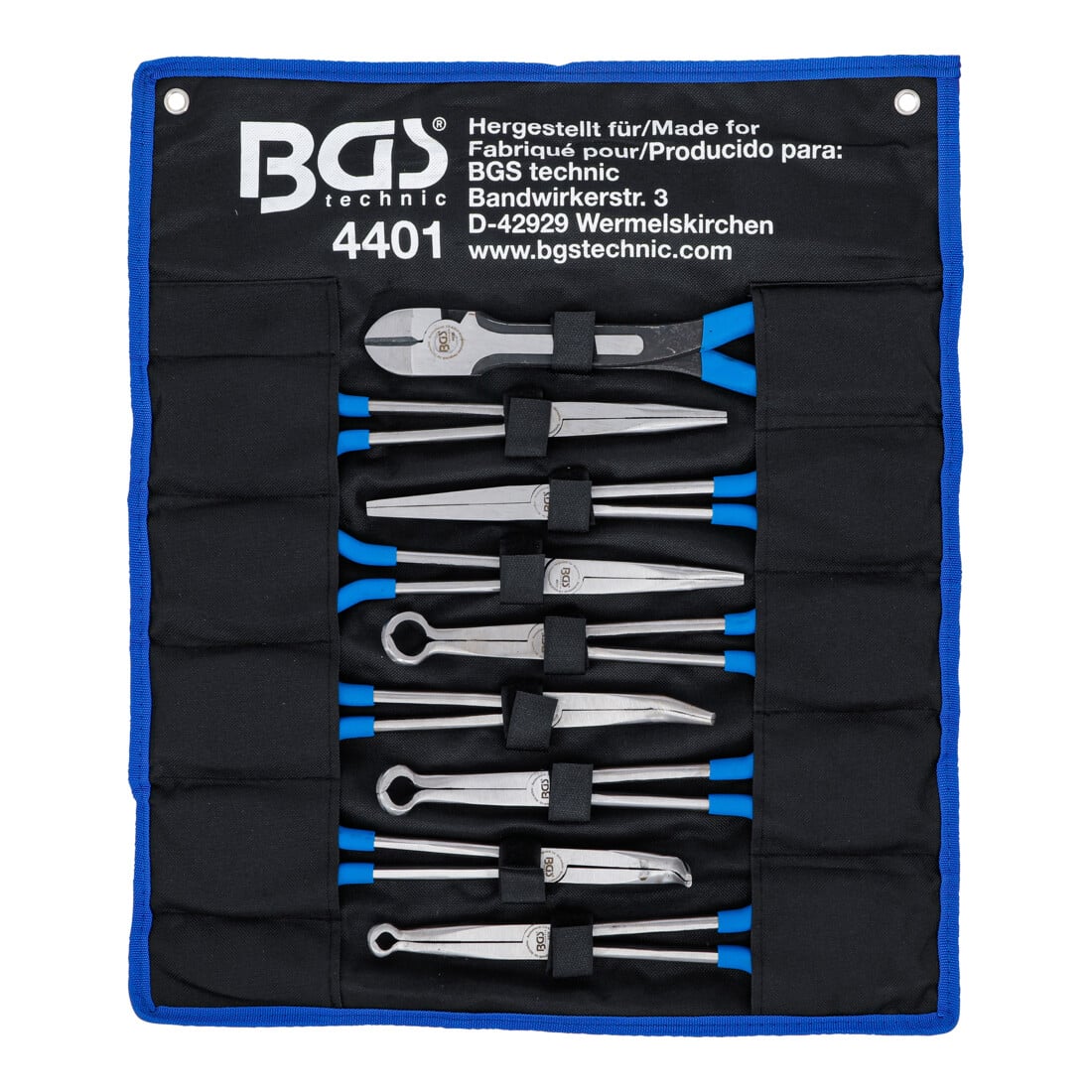 BGS Set pinze per connettori candele lunghe/piatte e candele, extra lungo, 9 pezzi